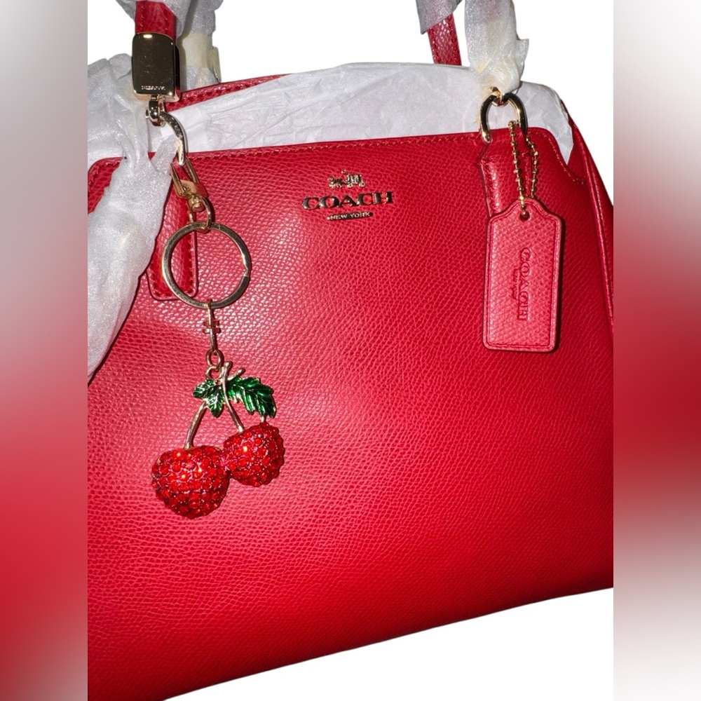 Coach Red Minetta Satchel with unbranded Cherry Charm and Coach Dustbag NWT - Picture 2 of 11